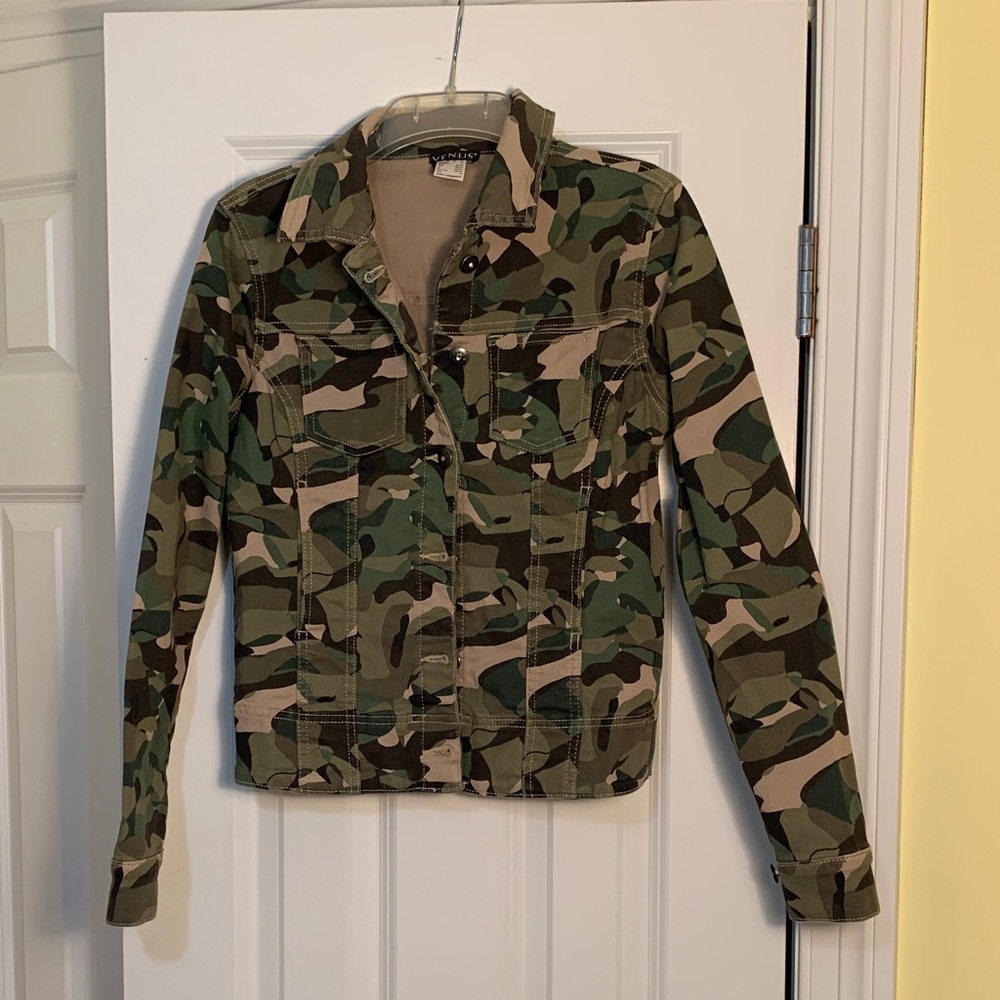 Camo Jean Jacket S Utility Jacket Lightweight Sparkle Buttons Military Hunter
